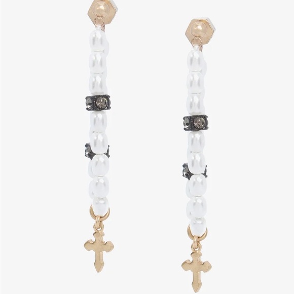 All Saints Beaded Imitation Pearl Hoop Earrings in Pearl/Gold - Picture 7 of 8